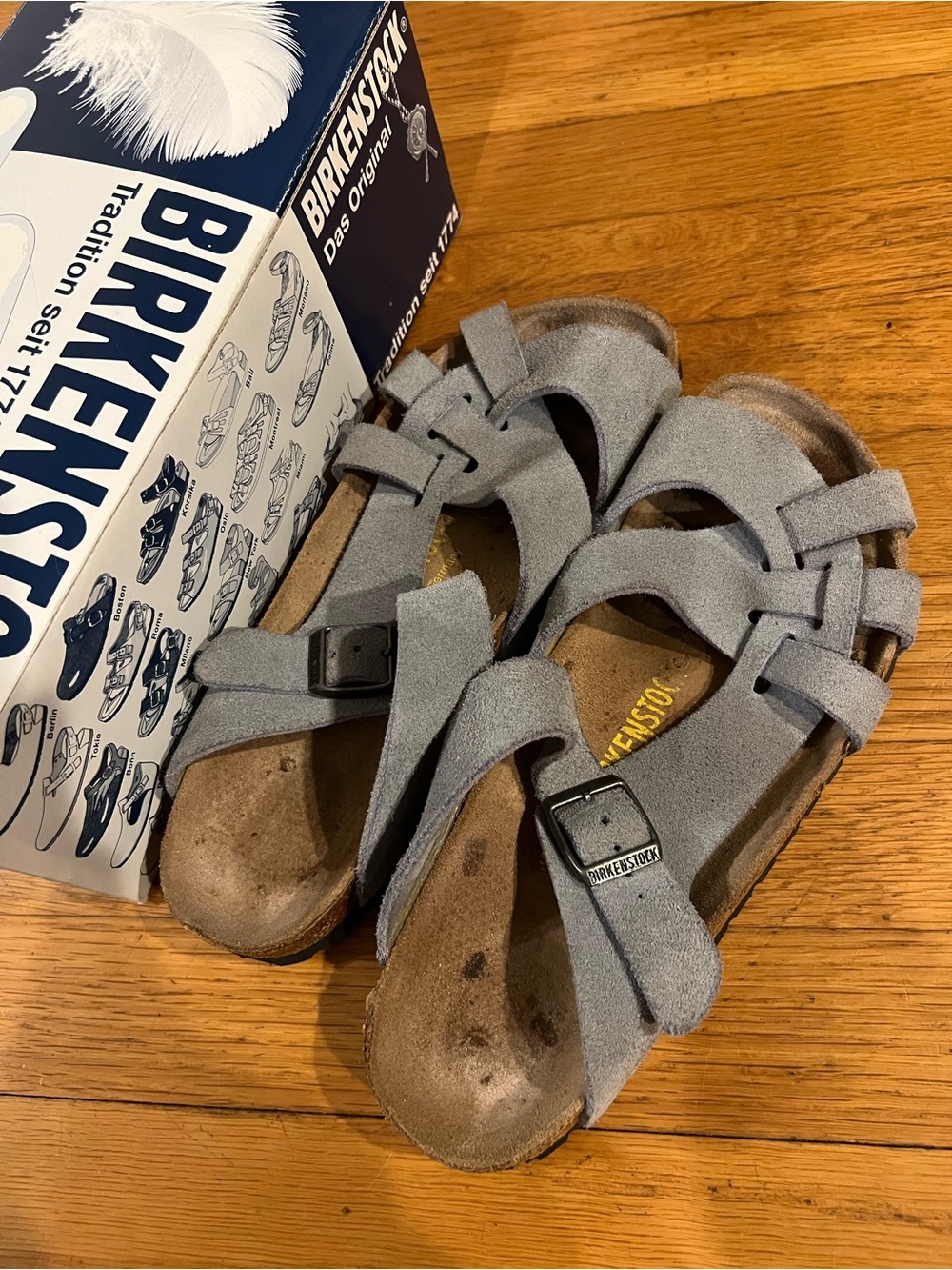Birkenstock Pisa. Women’s 8. Dream blue Suede Sandals with Buckle